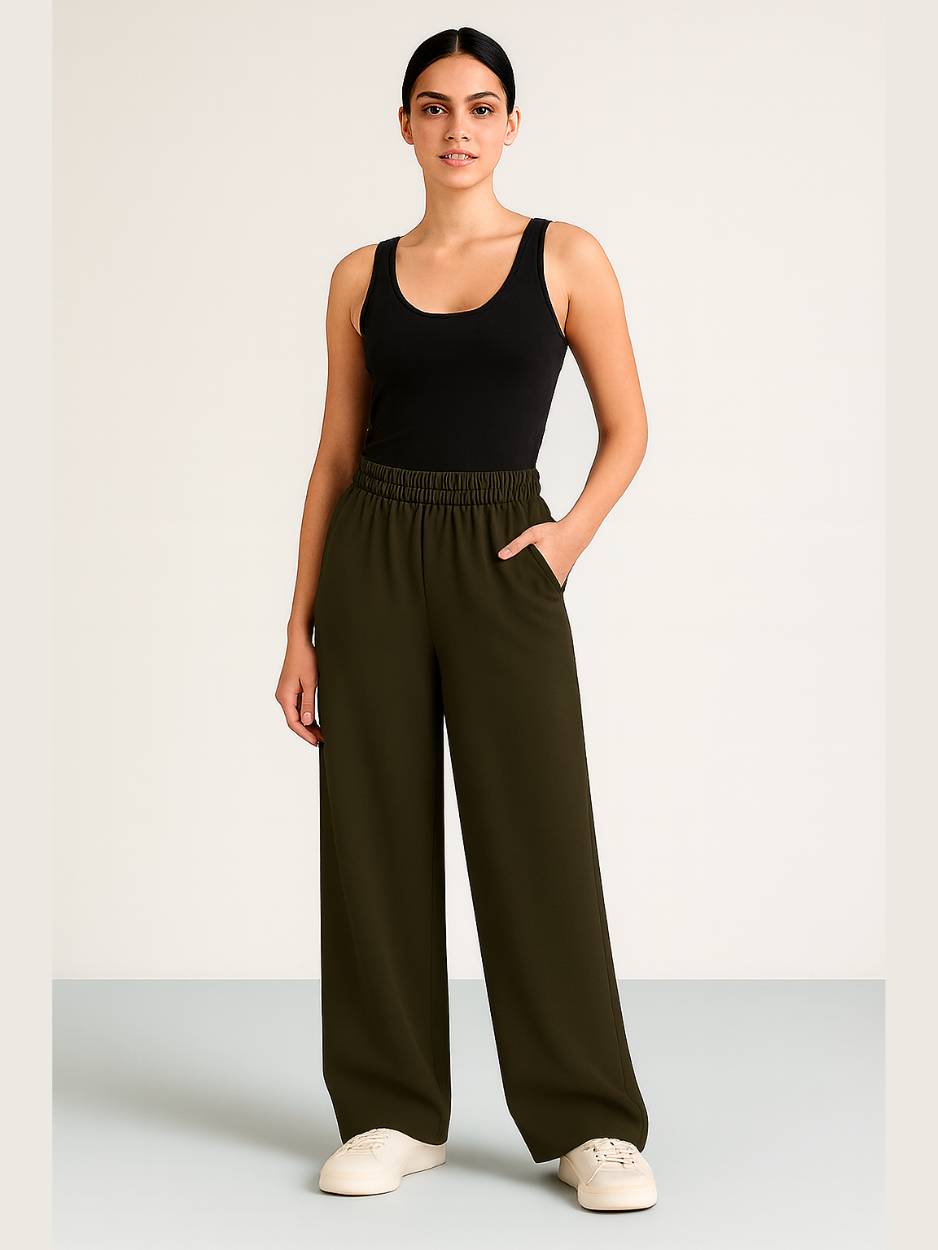 Wide Leg Trousers for Women - Formal High-Waist Pants