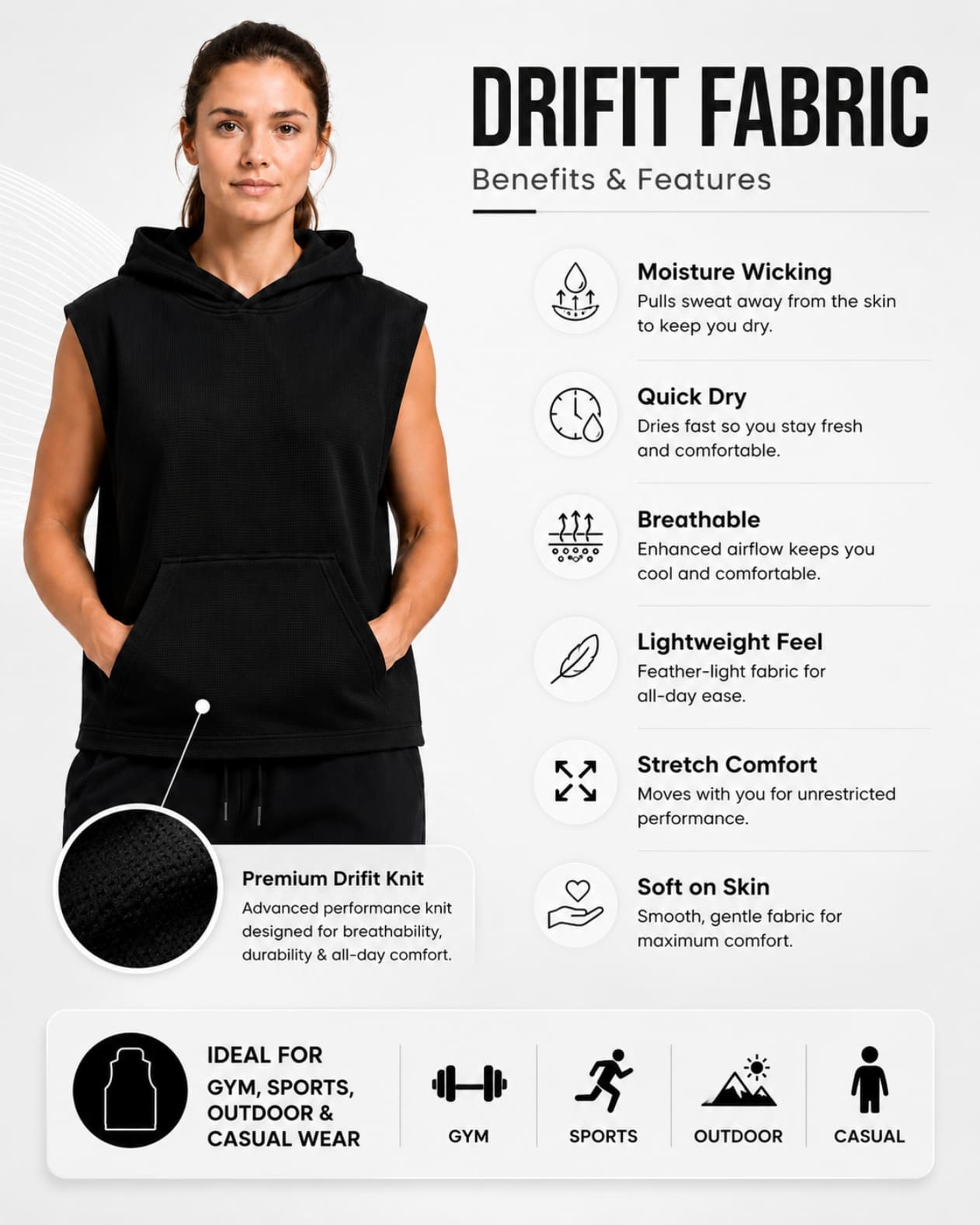 Women's Sleeveless Dri-fit Hoodie Gym Tops for Women