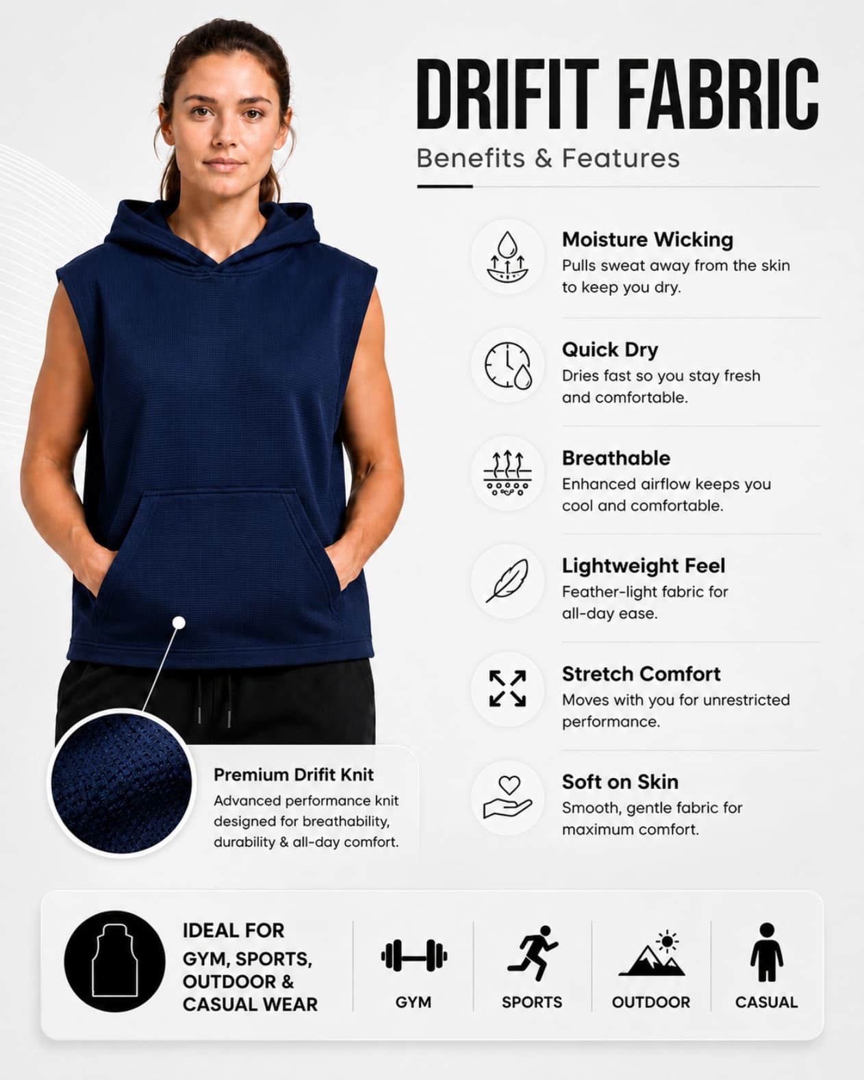 Women's Sleeveless Dri-fit Hoodie Gym Tops for Women