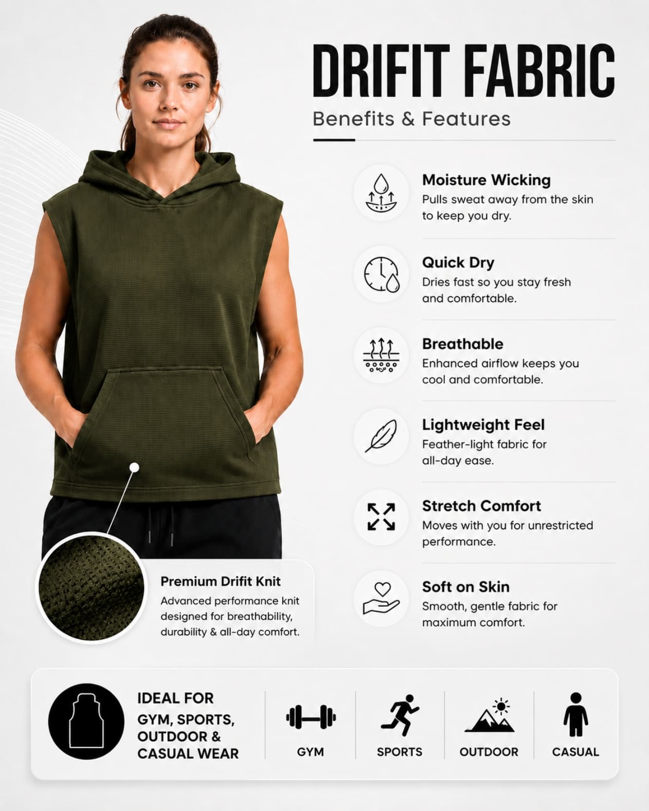 Women's Sleeveless Dri-fit Hoodie Gym Tops for Women